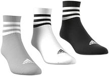 adidas Unisex 3 Stripes Ankle Socks, Medium Grey Heather/White/Black, L