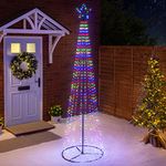 CHRISTOW Maypole Christmas Tree, Light Up Outdoor Decoration, Flashing Multi Coloured Micro LED Pyramid Light, Mains Operated (2.4m)