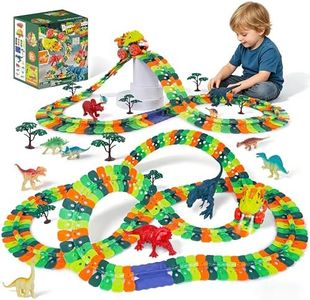 Dinosaur Track Toy, 262PCS Dinosaur Race Track Set with Suction Cup Track, 360° Gravity Climbing Cars, Flexible Track Building Set with Light Up Cars, Toys for Boys Girls Ages 3-8