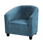 Thicker Plush Club Chair Cover,Velvet Tub Chair Cover for Armchairs Furniture Protector Jacquard Spandex Couch Covers for Bar Counter Living Room Internet Cafes Hotel (1PCS, Blue)