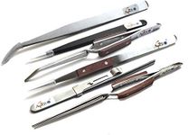 Atargoods Metal Set 6 Tweezers Fiber Grip Cross Locking Jewelry Soldering Tweezer Special Shapes, Slide Lock and Other Tweezers (Silver)