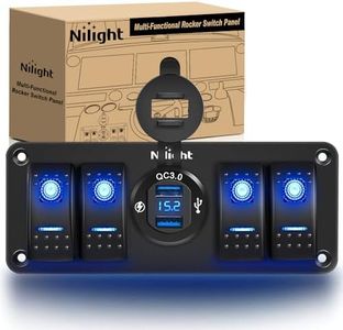 Nilight 4 Gang Rocker Switch Panel with USB Charger Voltmeter Waterproof 12V-24V DC Rocker Switch with QC3.0 Dual USB Charger and Night Glow Stickers for Cars Trucks Boats RV