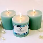 ThinkArtDecor Unscented Pillar Candles Set of 3 | 55 Hrs Each | 3X3 inch Smokeless & Dripless Wax Candles for Home Decor | Turquoise