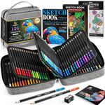 POPYOLA 136 Pack Colored Pencils Set with Portable Case, 120 Colored Pencils for Adult Coloring Books, Color Pencils Set Gift with 3-Color Sketchbook, Coloring Book, Sketchbook, Sharpener, Grey