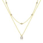 Mesovor Diamond Necklace for Women, Dainty Gold Necklace 18K Gold Plated Layered Necklaces | Tiny Square Teardrop Cross Pearl Pendant Necklace Jewelry Gifts for Girls (square cz-gold)