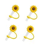 4Pcs Sunflower Straw Plug Reusable Splash Proof Plugs Kitchen Tool Drinking Straw Dispensers Straw Tips Cover Silicone Cup Accessory Drinking Dust Cap for Kitchen Accessories