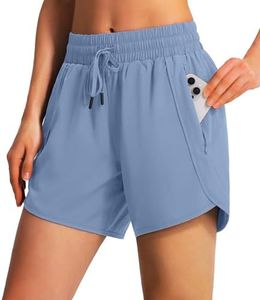 Ksmien Women's 5"/ 7" Athletic Running Shorts Quick Dry Lightweight Workout Gym Shorts with Zipper Pockets UPF 50+ Stone Blue XL