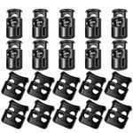 CKANDAY 40 Pcs Plastic Cord Locks, End Spring Toggle Stopper Slider for Drawstring Backpack Rucksack Craft Supplies, 20 Pcs Sing-Hole, 20 pcs Double-Hole (Black)