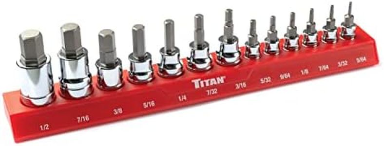 Titan 85530 13-Piece SAE Hex Bit Socket Set, Magnetic Socket Organizer with Laser-Etched Size Markings