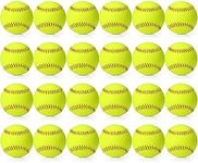 24 Pack Yellow Sports Practice Softballs, Official Size and Weight Slowpitch Softball, Unmarked Leather Covered Youth Fastpitch Softball Ball Training Ball for Games, Practice and Training, 12 Inch