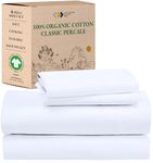 100% Organic Cotton Sheets - Crisp and Cooling Percale Weave, 4 Piece Bedding Set, Deep Pocket with All-Around Elastic (full, Bright White)