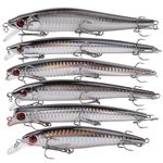 Topwater Fishing Lures Set 6pcs Sea Fishing Lures for Bass Minnow Plugs Popper Crankbait Sinking Hard Lures with Treble Hooks Surf Fishing Bass Lures for Saltwater Freshwater Pike Trout Walleye