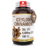Herba Ceylon Cinnamon Capsules 4000mg - 180 Vegetable Capsules | Powerful 20:1 Extract from Sri Lanka | Equivalent to 4,000mg Dry Ceylon Cinnamon Powder | Made in Canada