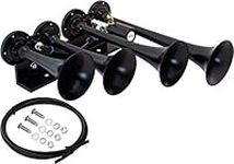 Vixen Horns Train Horn for Truck/Car. 4 Air Horn Black Trumpets. Super Loud dB. Fits 12v Vehicles Like Semi/Pickup/Jeep/RV/SUV VXH4124B