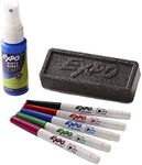 EXPO Low Odour Dry Erase Marker Set with White Board Eraser and Cleaner, Ultra-Fine Tip Dry Erase Markers, Assorted Colours, 7-Piece Set