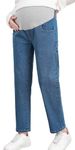 FEOYA Pregnant Women's Pants with Unique Waistband Maternity Work Pants Plus Size Maternity Jeans Blue Maternity Capris Jeans 5XL