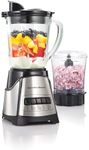 Hamilton Beach Power Elite Blender for Shakes and Smoothies with 3-Cup Vegetable Chopper Mini Food Processor, 40oz Glass Jar, 12 Functions for Puree, Ice Crush, Black and Stainless Steel (58149)