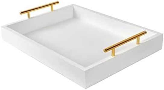 Bandejas de Servir de 40 x 30 x 5 centímetros con Asas, Bandeja Decorativa Blanca, bandejas otomanas para Desayuno, café, Sala de Estar, baño, Cocina y Aire Libre (Blanco)