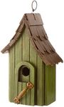 Glitzhome Green Hand Painted Garden Wood Birdhouse with Single Roof Hanging Bird House for Outside