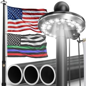 KBLOONG Heavy Duty Flag Pole - 25 FT Black Ultra Thick Diameter Aluminum Flagpole Kit with Deluxe Solar Light, Flag for Outside House In Ground - 100MPH Wind Tested