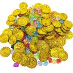 Yuizorty 200 Pcs Pirate Gold Coins and Gems, Buried Treasure Adventure Game Jewelry Toys for Birthday Party Favors Decoration