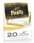 Olivia Samuel 20 x Black and Gold Effect 40th Birthday Party Invitations from Ready to Write with Envelopes