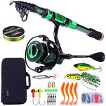 Sougayilang Fishing Rod and Reel Combos - Carbon Fiber Telescopic Fishing Pole - Spinning Reel 12 +1 BB with Carrying Case for Saltwater and Freshwater Fishing Gear Kit-5.9FT-Green