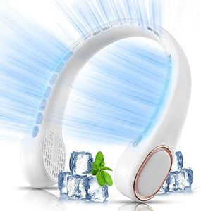 MFEESYOB Neck Fan, Neck Fans Portable Rechargeable, 5000mAh Battery Operated Bladeless Design with 3 Adjustable Speeds, Ultra-Quiet, 360° Faster Cooling, Suitable for Outdoor Sports, Travel, Office
