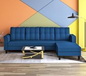 Adorn India Chenille Maddox Tufted L Shape 5- to 6-Person Sofa Sofa Set (Right Hand Side) (Blue)