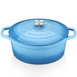 vancasso Oval Cast Iron Casserole 6 L, Enamelled Stock Pot, Casserole with Lid, Dutch Oven Nutritive and Delicious, for Home, Restaurant, Hotel, Oven Safe, Blue, 30 x 13 cm