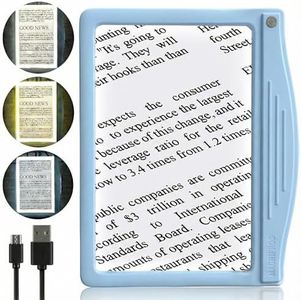 MagniPros 5X Rechargeable Large Ultra Bright LED Page Magnifier with Anti-Glare Lens & 3 Color Light Modes, Relieve Eye Strain- Ideal for Reading Small Prints, Low Vision, Seniors
