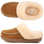 LongBay Women's Moccasin Slippers Faux Wool Felt Slip-On Bedroom Clog Comfy Memory Foam Indoor Outdoor House Shoes with Fuzzy Collar Camel 7-8