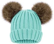 Simplicity Toddler Girl Winter Hat Comfort Soft Girls Winter Hat Girls Beanie Toddler Beanie Fleece Lined Cute Pom Pom Kids Beanies, Lake Blue