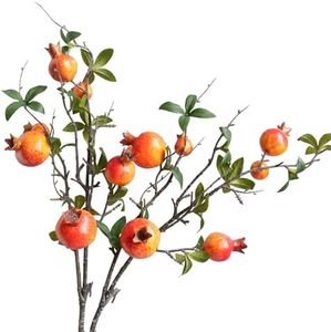 Forlaoers 2pcs Pomegranate Tall Orange Artificial Flowers Faux Holly Berry Fall Stems Branches Fake Fruit for Christmas Tree Filler Home Living Room Vase Table Decorations Centerpieces