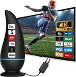 2026 Indoor TV Aerial, Digital TV Ariels Indoor 300+ Miles Long Range with Signal Booster for UK Freeview Local Channels, Amplified Digital TV Antenna Supports 4K 1080P HD with 13Ft Long Cable