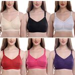 Softskin Women's Cotton Wire Free Plus Size Full Coverage Bra - Pack of 6 (Multicolour, 34C) Non Padded