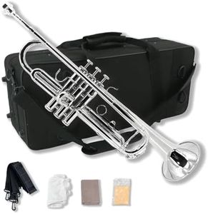 WUQIMUSC Bb Trumpet for Beginners - Student B-Flat Trumpet Set with 7C Mouthpiece, Hard Case, Gloves, Cleaning Cloth - Perfect Starter Brass Instrument (Silver)