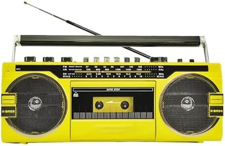 Boombox Retro Portable Cassette - Wireless Cassette Reader 80s Style Style with 4 -Band Radio (AM/FM/SW1/SW2) | Stereo and Bass Amplification | USB/SD | Transport Handle | for The Voya,Yellow
