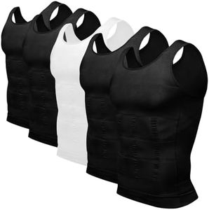 Odoland Mens 5 Pack Body Shaper Slimming Tummy Vest Thermal Compression Shirt Tank Top Shapewear, Black/Black/Black/Black/White, L