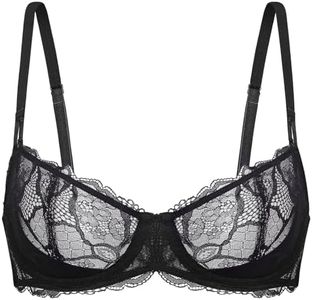 Dobreva Women's Balconette Push Up Bra Sexy Lace Plus Size Unlined Sheer Underwire Black 34DD