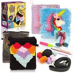 CRAFTILOO Unicorn Latch Hook Pouch and Heart Needlepoint Cross Body Bag Pre Printed Arts and Crafts Sewing kit