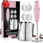 ZK Milk Frother w Pitcher n Stencils - Pink