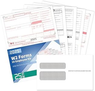 W2 Tax Forms 2025 with Envelopes, 6 Part Tax Forms 2025, 25 Employee Kit of Laser Forms with 3 W3, with 25 Self Seal Envelopes