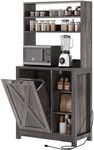 DWVO Bakers Rack Microwave Stand Cabinet with Trash Can Bin Cabinet and Power Outlet, 6-Tiers Farmhouse Kitchen Tall Thickened Coffee Bar Table Station with Storage Shelf (Rustic Oak)