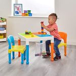 Liberty House Toys Kids Activity Table and Chairs Set, 3-in-1 Kids Table and Chairs, Building Block Table and Storage Bag Orange/ Yellow/ White/ Blue/ Green