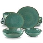 vancasso Karst Reactive Glaze Dinner Sets, Stoneware Vintage Look Green Dinnerware Tableware, 16 Pieces Dinner Service Set for 4, Include Dinner Plate, Dessert Plate, Pasta Bowl and Cereal Bowl