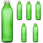 SAND DUNE Set of 6, 800 ml Each Green Glass water bottle, with Leak-Proof Airtight Stainless-Steel Lid for Water, Smoothie, Juices - Reusable Travel Glass Drinking Fridge Bottles