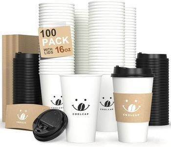 Coolcap Coffee Cups with Lids and Sleeves, 16 Ounce 100 pack To Go Coffee Cups with Lids, Disposable Hot Coffee Paper Cups Bulk for Hot Beverage (16 Ounce, White)