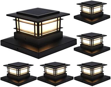 Dynaming 6 Pack Solar Post Lights Outdoor, Solar Powered Fence Post Cap Lights, High Brightness Warm White SMD LED Lighting Decor for Garden Deck Patio, Fit 4x4, 5x5 or 6x6 Vinyl/Wooden Posts