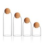 Eidoct 4 Pack Glass Jar with Wood Lid Ball, Different Sizes Clear Glass Jar, Food Storage Canister, Clear Candy Jars Decorative Organizer Bottle Containers (Transparent Style)